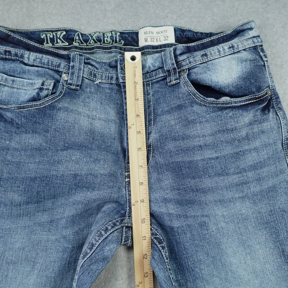 TK Axel Jeans Mens 32x32 Blue Faded Slim Boot Embroidered Flap Pocket